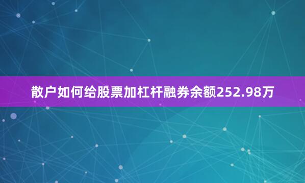 散户如何给股票加杠杆融券余额252.98万